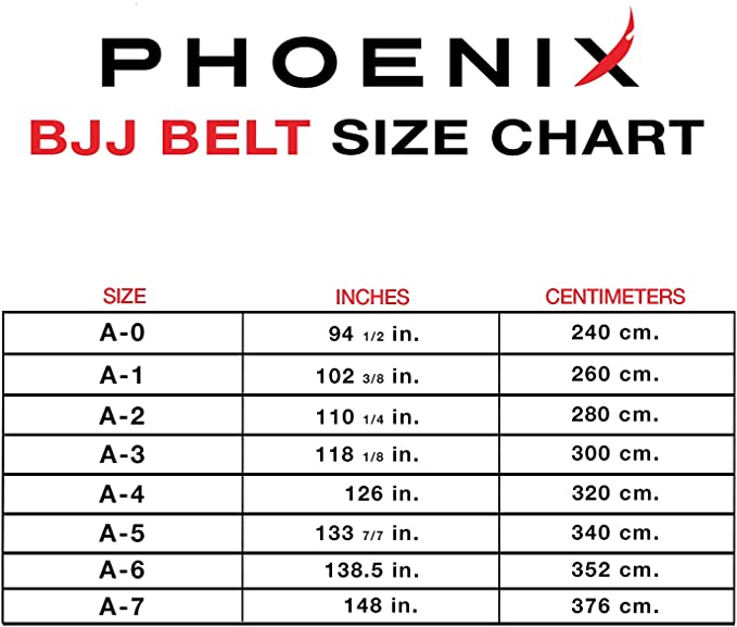 BJJ Orange Belt, Martial Arts Orange Belt Size Chart