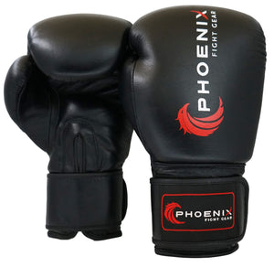 Black Flight leather boxing gloves by Phoenix Fight Gear